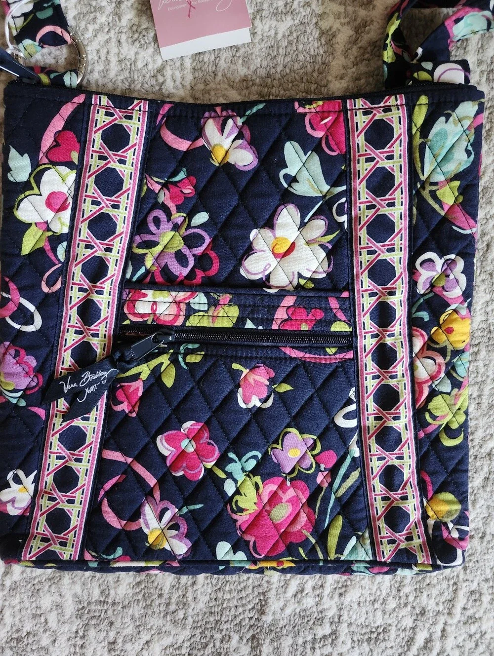 Vera Bradley Navy Floral Quilted Crossbody with Pink and Green Accents